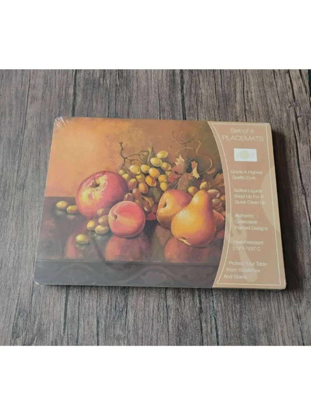 Set Of 4 Cork Placemats With Fruit Design Heat Resistant NEW